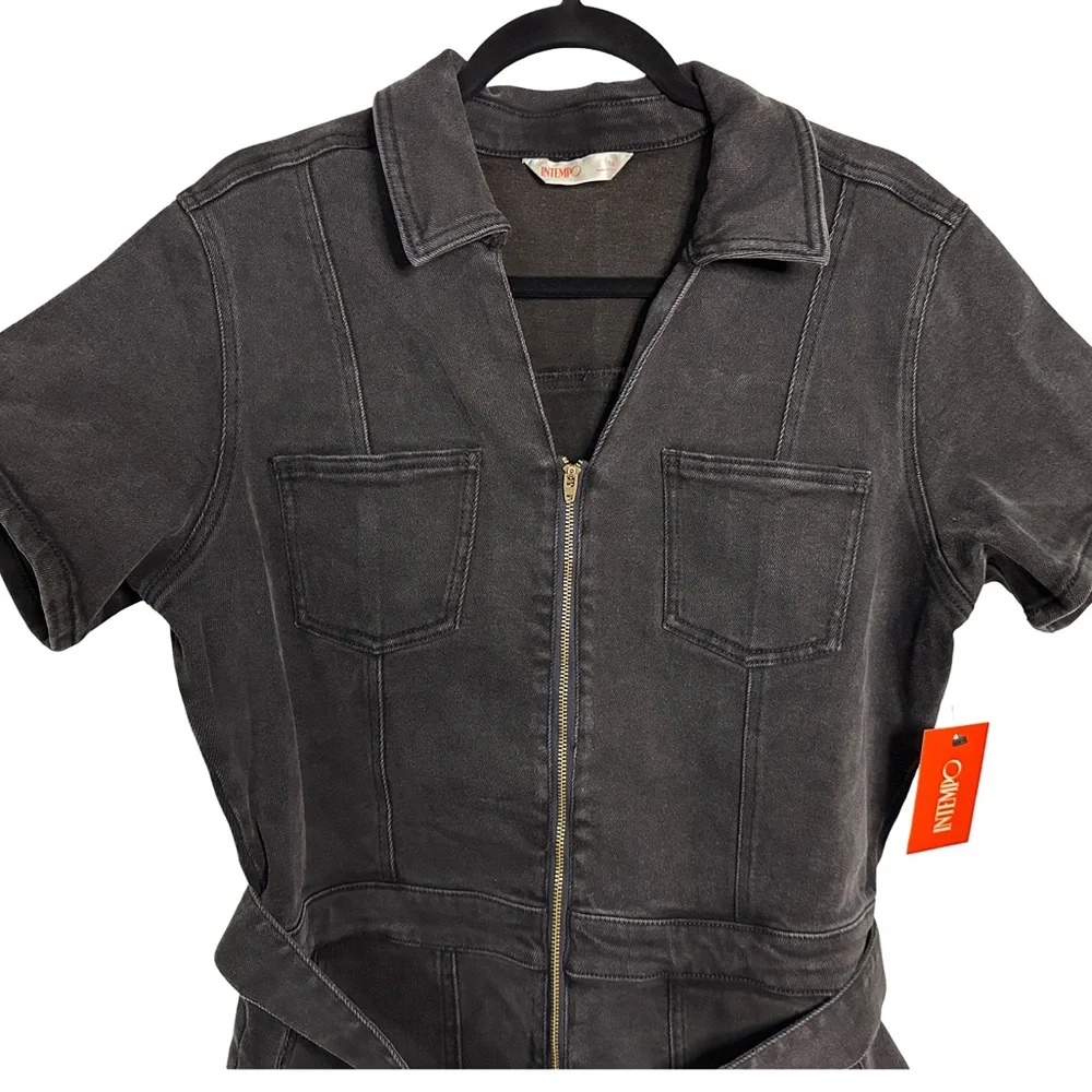 Women’s Intempo Black Washed Belted Denim Jumpsuit Size 16 NWT - Picture 4 of 14